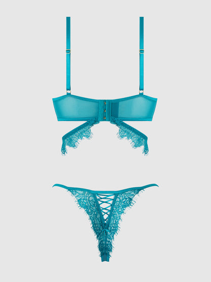 MILA EYELASH LACE STRAPPY LONGLINE BRA & TANGA SET