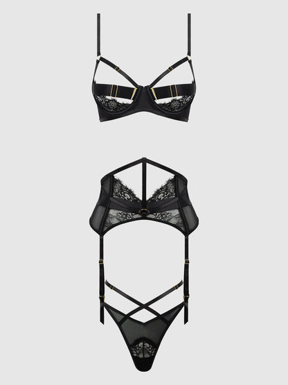 NADIA LACE & MESH BRA, GARTER & G-STRING SET