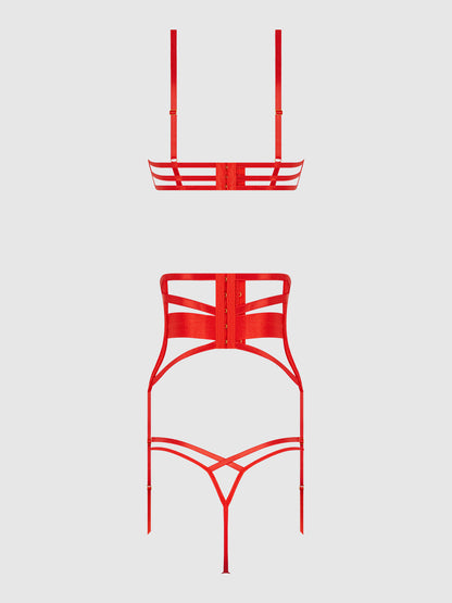 NADIA LACE & MESH BRA, GARTER & G-STRING SET