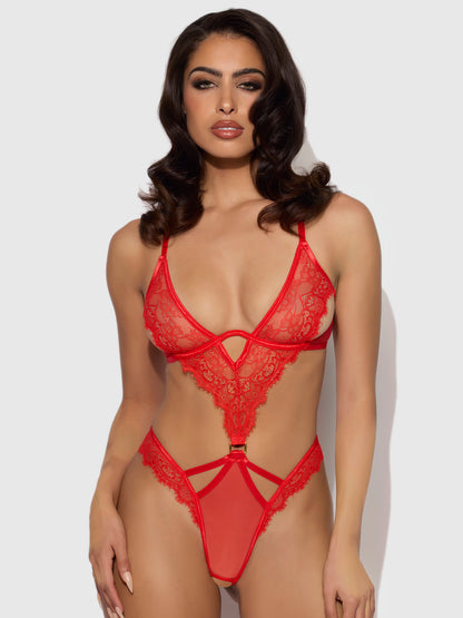 NADIA LACE & MESH CUTOUT TEDDY