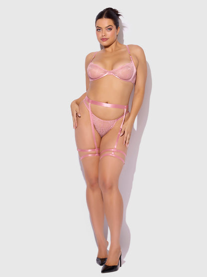 HELENA LACE BRA, GARTER, & OPEN BACK HIPSTER SET