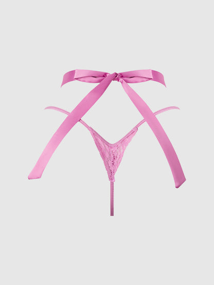 NATASHA SATIN & LACE BOW TIE G-STRING