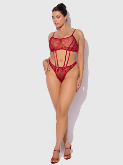 ROSALIE EMBROIDERED LACE GARTER BRALETTE & TANGA SET