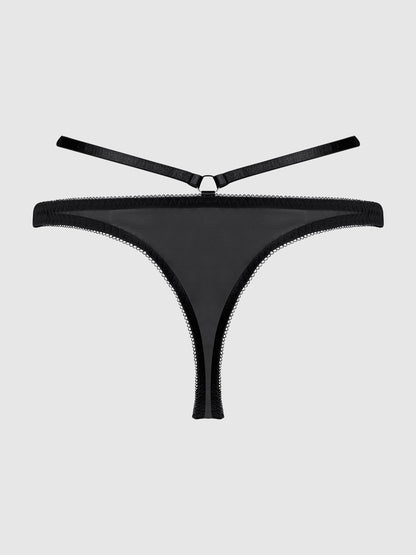 ROSALIE SATIN & EMBROIDERED LACE STRAPPY TANGA
