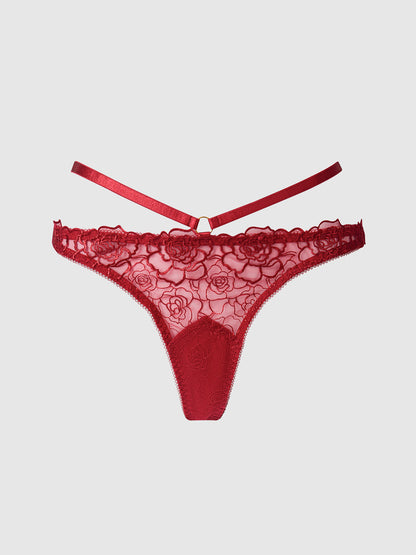 ROSALIE SATIN & EMBROIDERED LACE STRAPPY TANGA