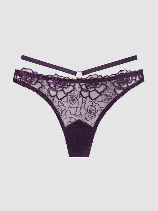 ROSALIE SATIN & EMBROIDERED LACE STRAPPY TANGA