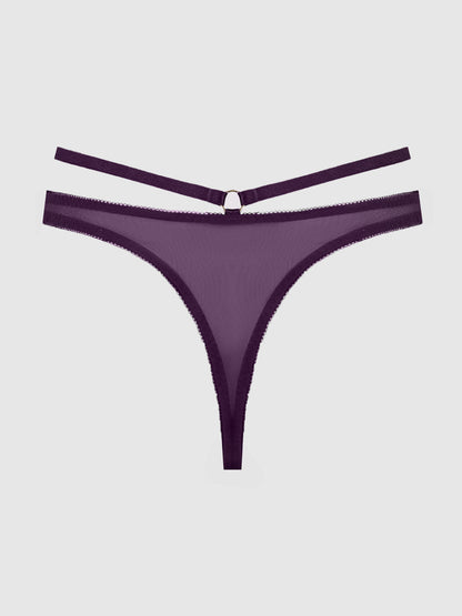 ROSALIE SATIN & EMBROIDERED LACE STRAPPY TANGA