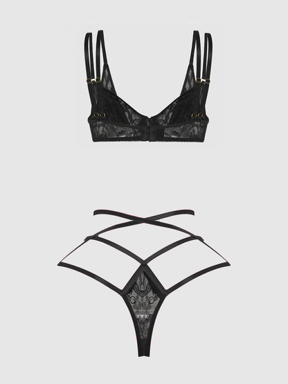 FLORA LACE BRA & STRAPPY THONG SET