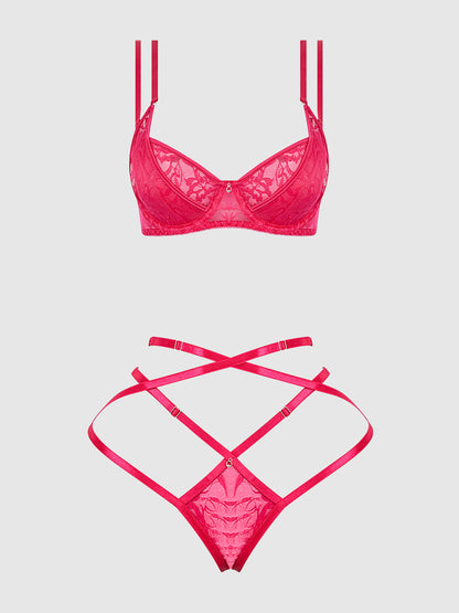 FLORA LACE BRA & STRAPPY THONG SET