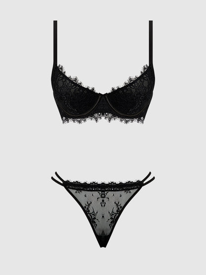 JOCELYN LACE  & SATIN PUSH UP BRA STRAPY THONG SET