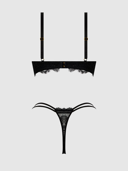 JOCELYN LACE  & SATIN PUSH UP BRA STRAPY THONG SET