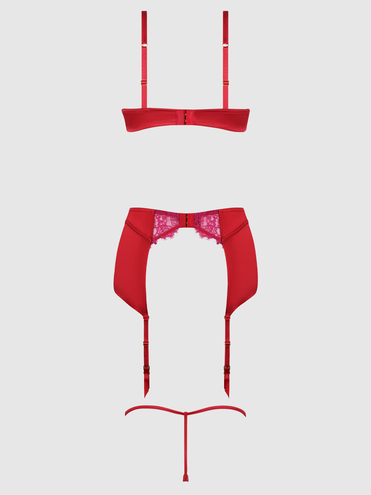 JOCELYN LACE & SATIN BRA, SKIRT & CROTCHLESS G-STRING SET