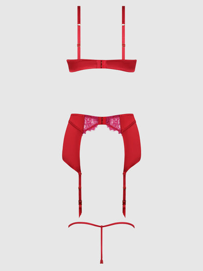 JOCELYN LACE & SATIN BRA, SKIRT & CROTCHLESS G-STRING SET