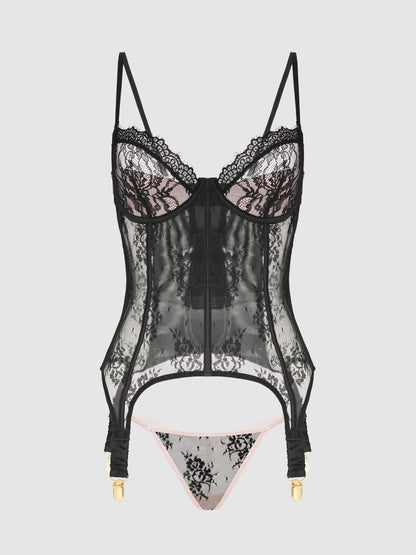 JOCELYN LACE & SATIN UNDERWIRE CORSET & G-STRING SET