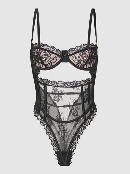 JOCELYN SATIN & LACE UNDERWIRE TEDDY