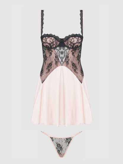 JOCELYN LACE & SATIN BABYDOLL & G-STRING SET