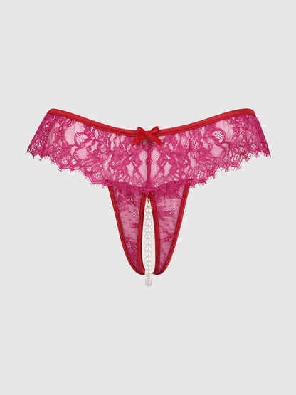 JOCELYN LACE & PEARL CROTCHLESS THONG