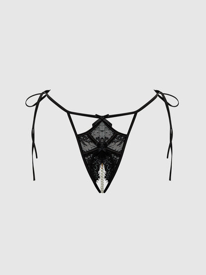 JOCELYN LACE & PEARL CROTCHLESS TIE SIDE BIKINI