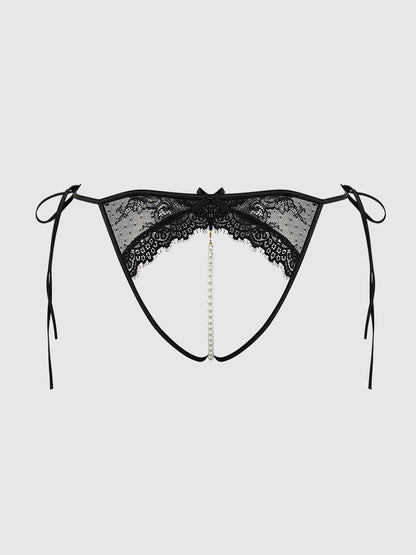 JOCELYN LACE & PEARL CROTCHLESS TIE SIDE BIKINI