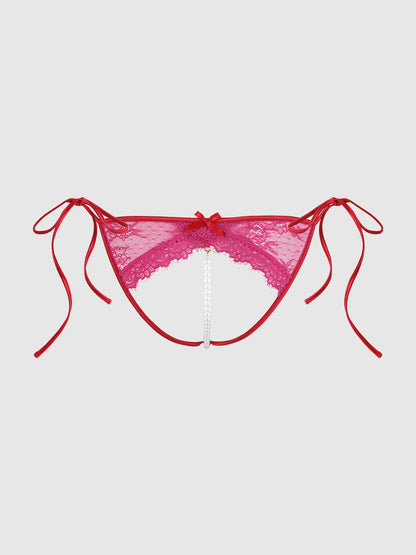 JOCELYN LACE & PEARL CROTCHLESS TIE SIDE BIKINI