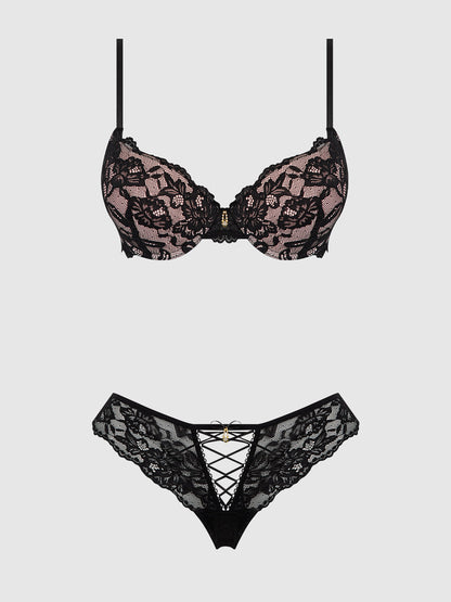 SAVANNAH LACE PUSH UP PLUNGE BRA & TANGA SET