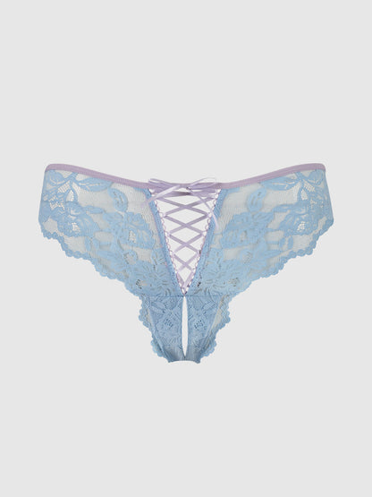 BELLA LACE UP FRONT LACE CROTCHLESS TANGA