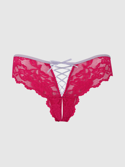 BELLA LACE UP FRONT LACE CROTCHLESS TANGA