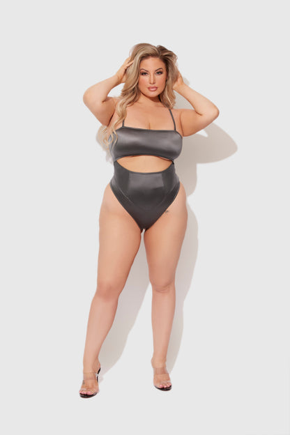 ZOE HIGH SHINE CUTOUT SCOOP BACK BODYSUIT