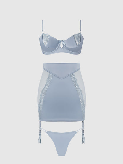 SIENNA SATIN & LACE BRA, BACKLESS SKIRT & TANGA SET