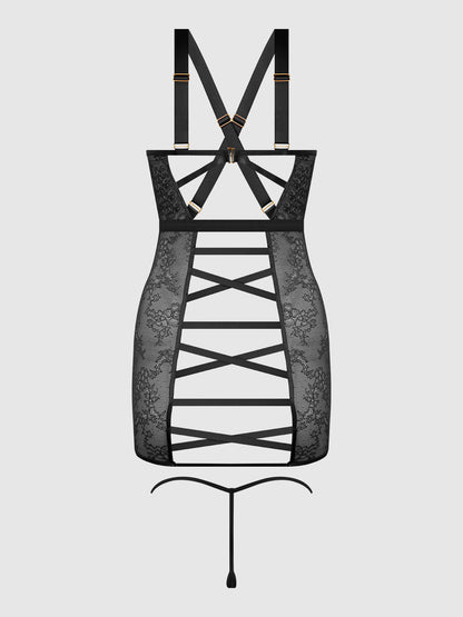 KIKI LACE STRAPPY & BACKLESS CHEMISE & G-STRING SET