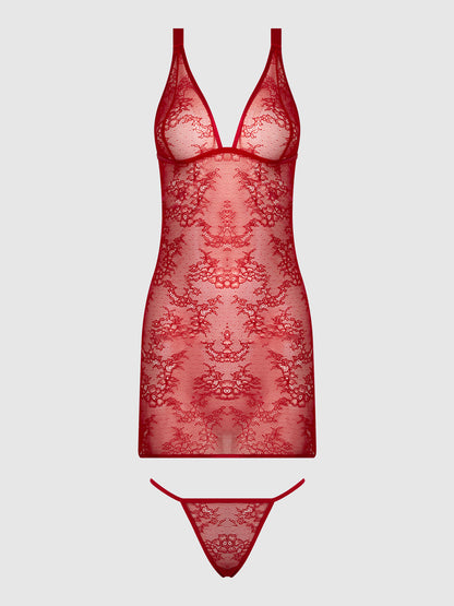 KIKI LACE STRAPPY & BACKLESS CHEMISE & G-STRING SET