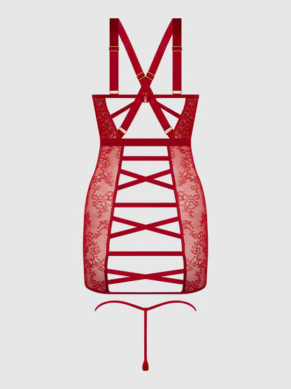 KIKI LACE STRAPPY & BACKLESS CHEMISE & G-STRING SET