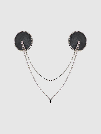 RHINESTONE & LEATHER-LIKE DRAPED PASTIES