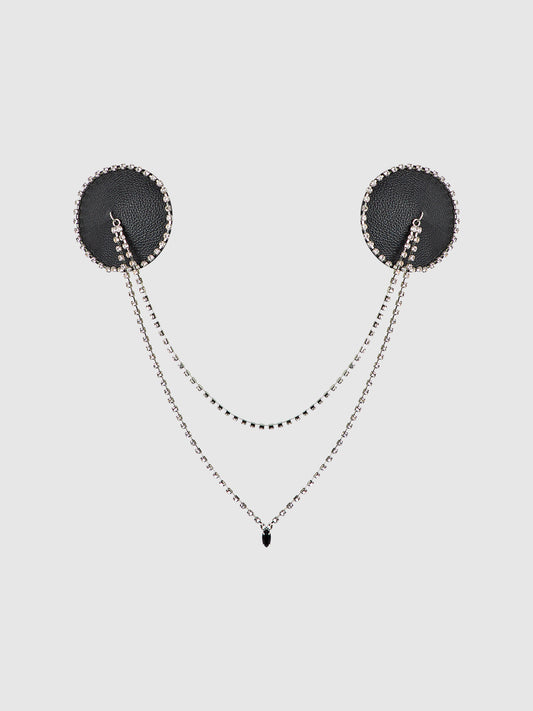 RHINESTONE & LEATHER-LIKE DRAPED PASTIES