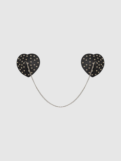 STUDDED & CHAIN DRAPED LEATHER-LIKE HEART PASTIES
