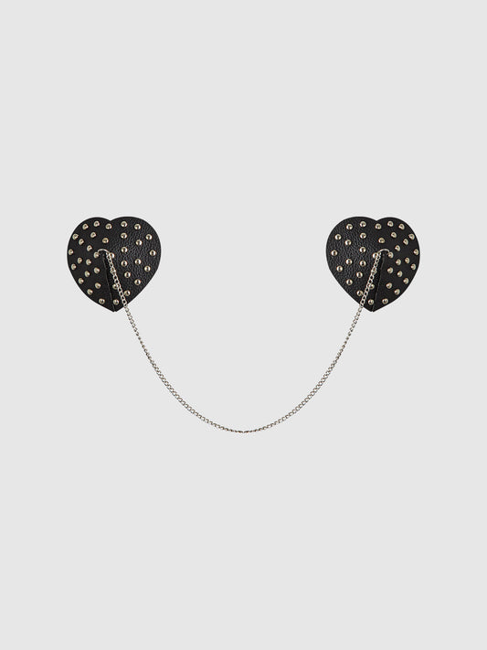 STUDDED & CHAIN DRAPED LEATHER-LIKE HEART PASTIES