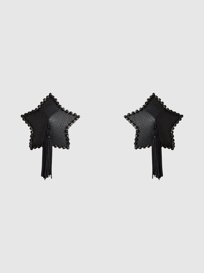 RHINESTONE & LEATHER-LIKE STAR TASSEL PASTIES