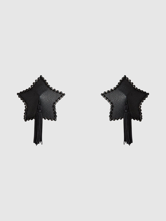 RHINESTONE & LEATHER-LIKE STAR TASSEL PASTIES