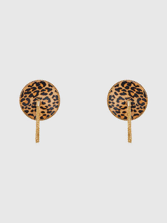 LEOPARD & GOLD CHAIN ROUND TASSEL PASTIES