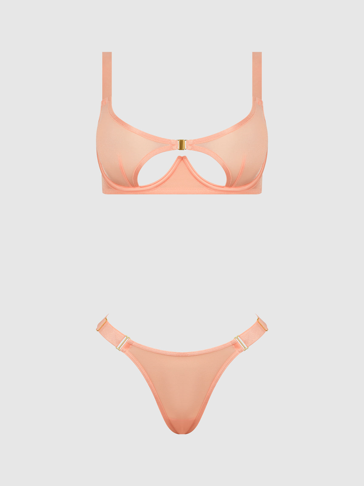 YVONE SHIMMER MESH OPENABLE CUP BRA & THONG SET