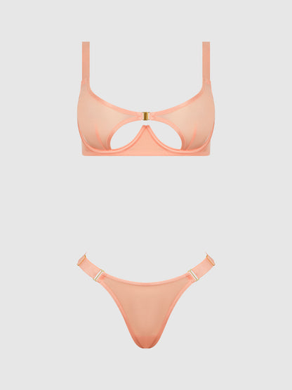 YVONE SHIMMER MESH OPENABLE CUP BRA & THONG SET