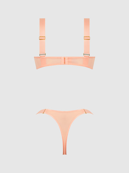 YVONE SHIMMER MESH OPENABLE CUP BRA & THONG SET