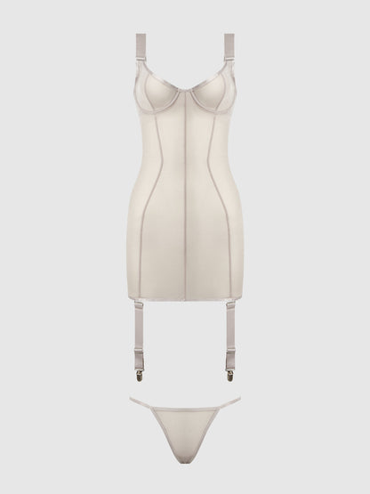 YVONE SHIMMER MESH UNDERWIRE CHEMISE & G-STRING SET