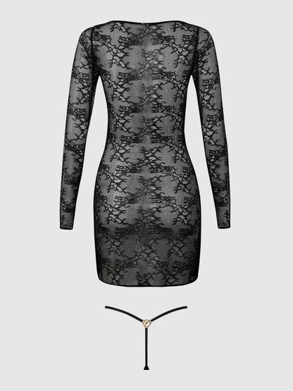 YVONE LACE LONG SLEEVE CHEMISE DRESS & G-STRING