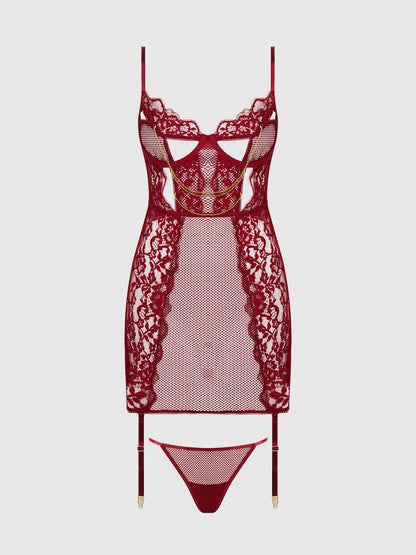 DEZI LACE & CHAIN CHEMISE SET