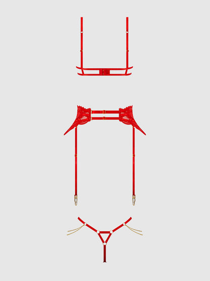 CECILY LACE & CHAIN BRA, GARTER & G-STRING SET