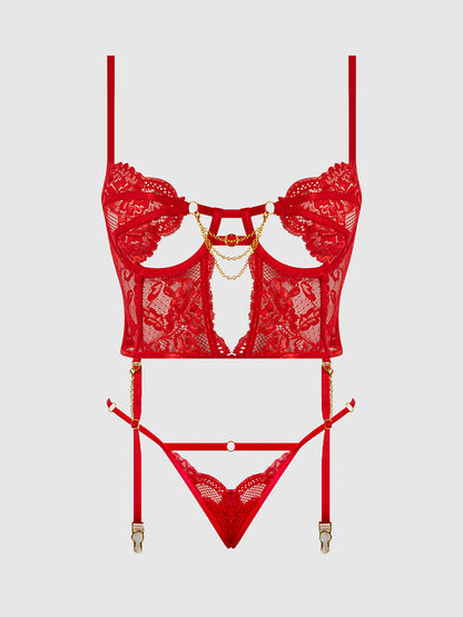 CECILY LACE & CHAIN BUSTIER & BACKLESS HIPSTER SET