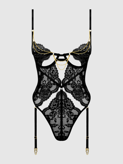 CECILY LACE & CHAIN GARTERED TEDDY