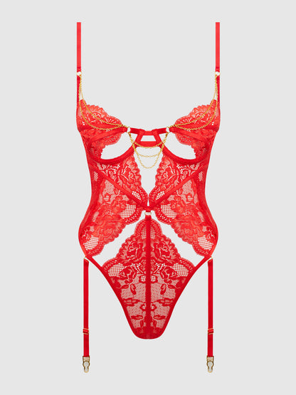 CECILY LACE & CHAIN GARTERED TEDDY