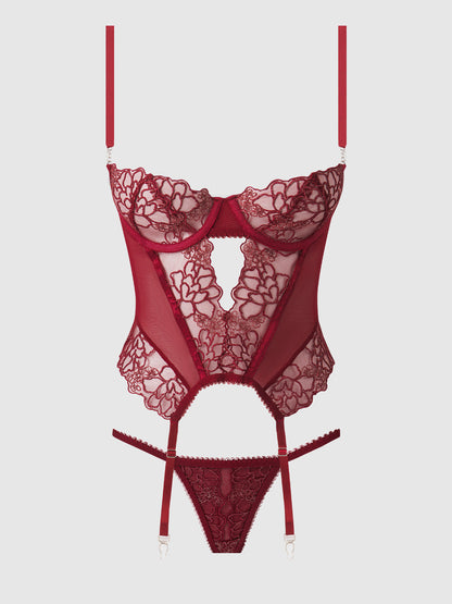 EDEN EMBROIDERED LACE BUSTIER & G-STRING SET
